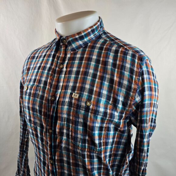 Salt Valley Shirt Mens Medium Blue Plaid Button Up Western Casual Lightweight - Picture 4 of 9